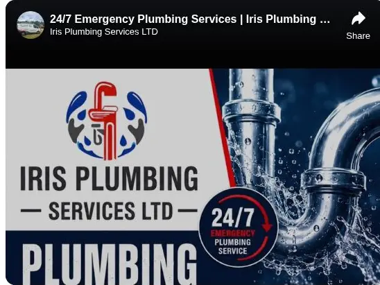 Iris Plumbing Services emergency plumbing video cover showing pipework and the business logo