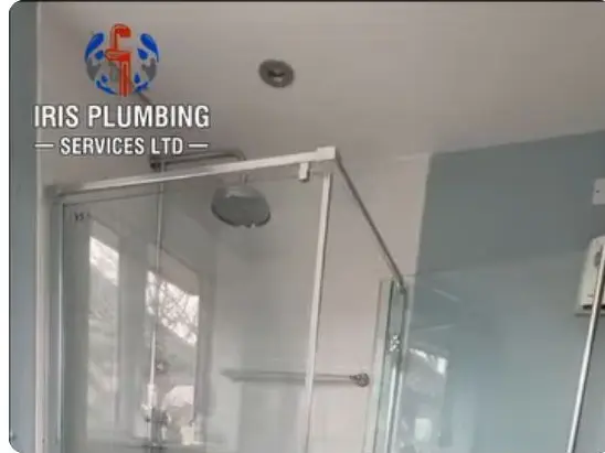 Completed modern shower enclosure from an Iris Plumbing Services bathroom transformation